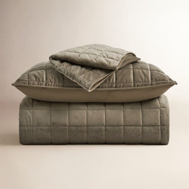 Box Stitch PearlVelvet Quilt set, Mocha Brown, King Quilt + 2 King Shams