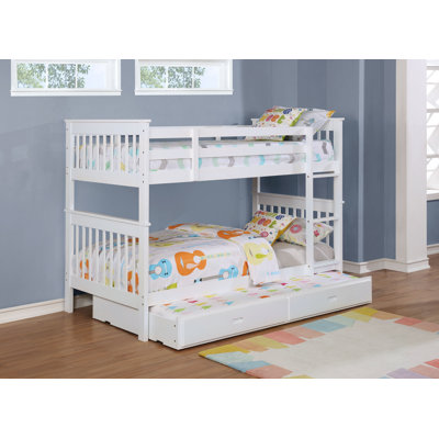 Lit simple superposé au dessus d'un lit simple en bois avec matelas Chapman - blanc