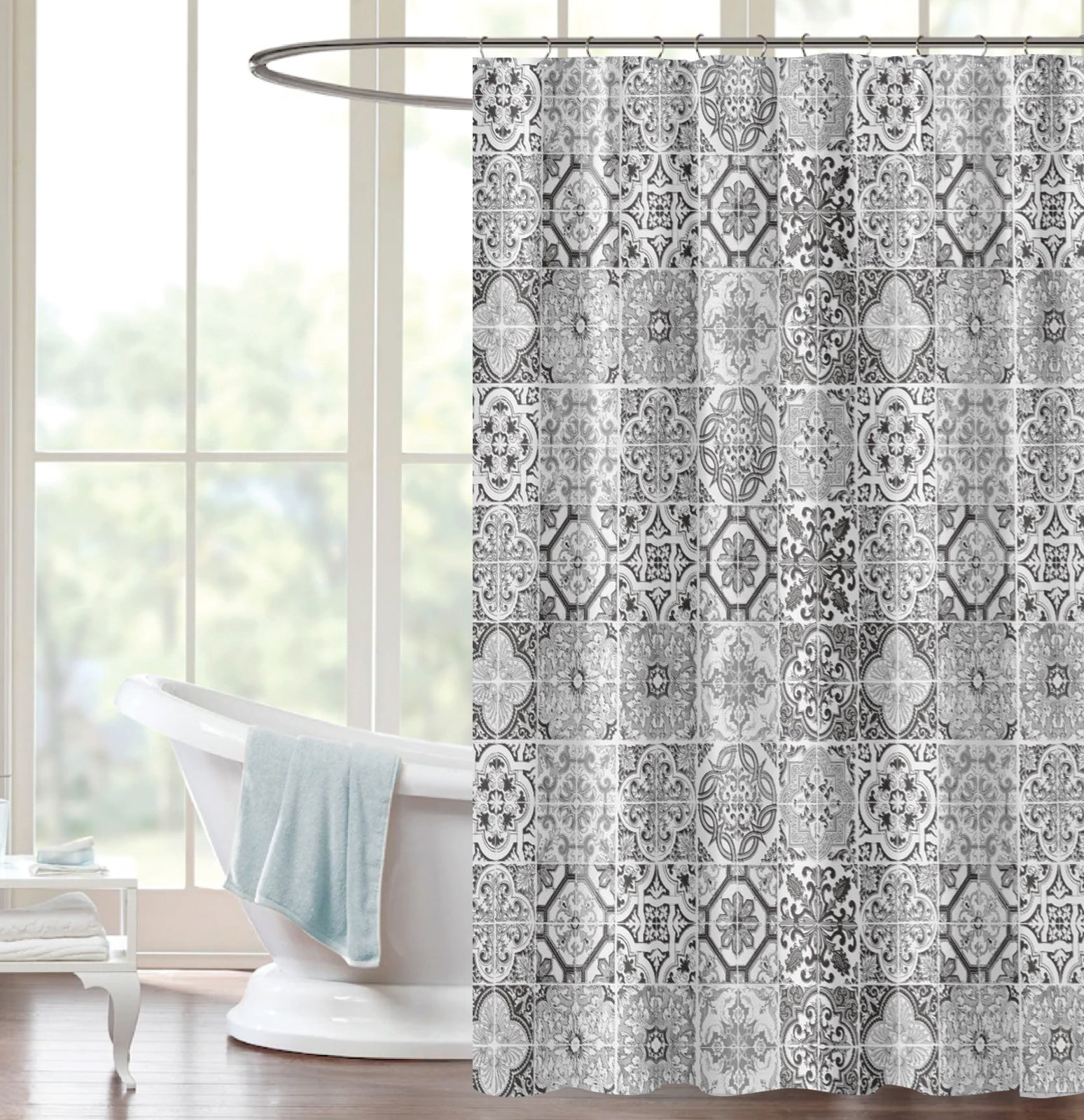 East Urban Home Essence Tile Shower Curtain with Hooks Included | Wayfair
