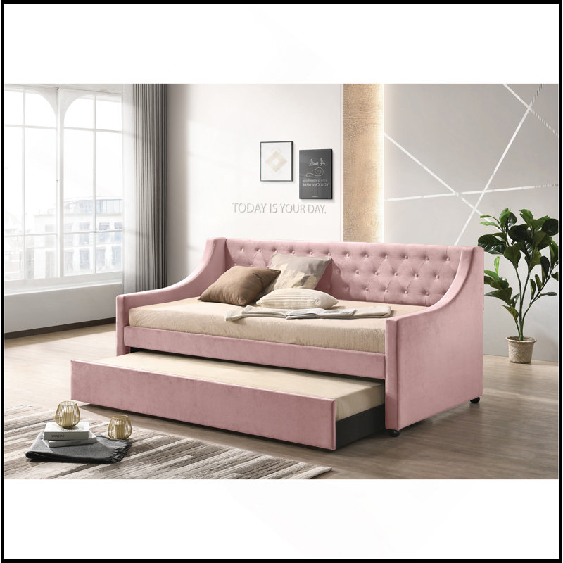 Miaja Daybed, Daybed, Upholstered Bed with Trundle, Twin, Pink