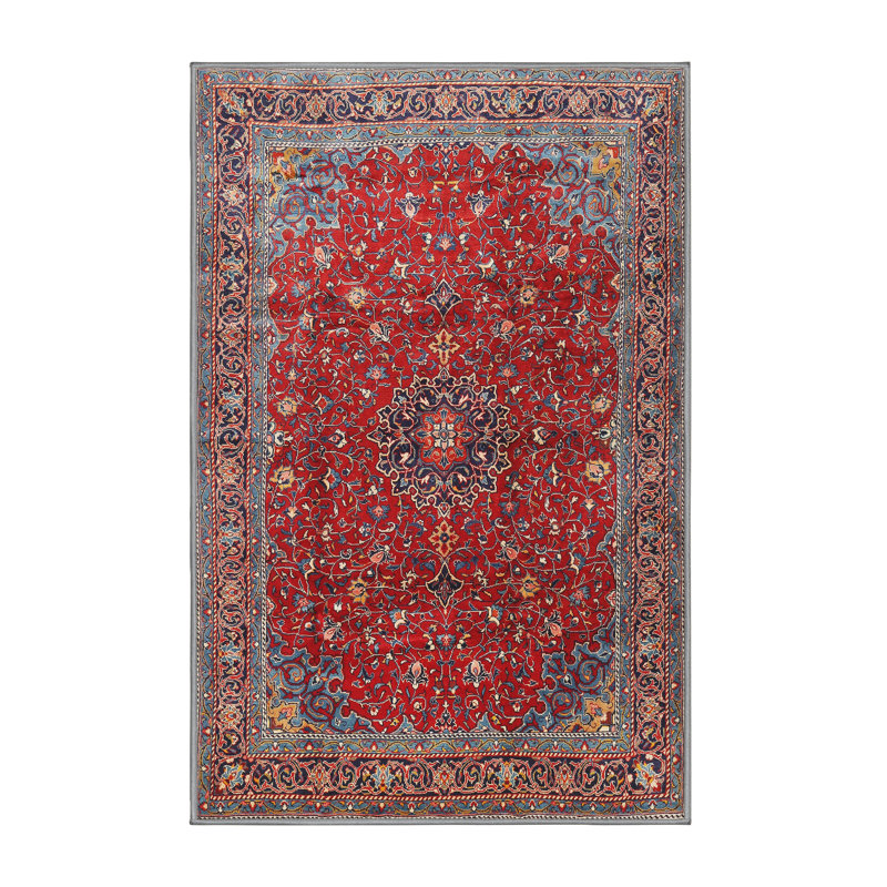 Tapis traditionnel rouge / brun Fyre, Rectangle 3 pi x 5 pi