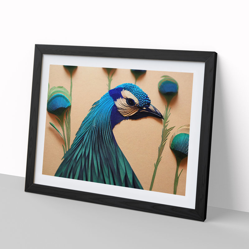 Outstanding Peacock - Single Picture Frame Print, Black, 46cm H x 64cm W x 2cm D