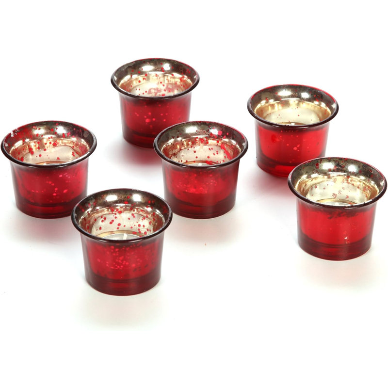 Ensemble de 6 porte-bougie en verre Hosley, finition rouge antique métallique, cadeau idéal pour la décoration de la maison, le mariage, la table, le bureau, la fête nuptiale, la tablette de cuisine et la bibliothèque, le spa.