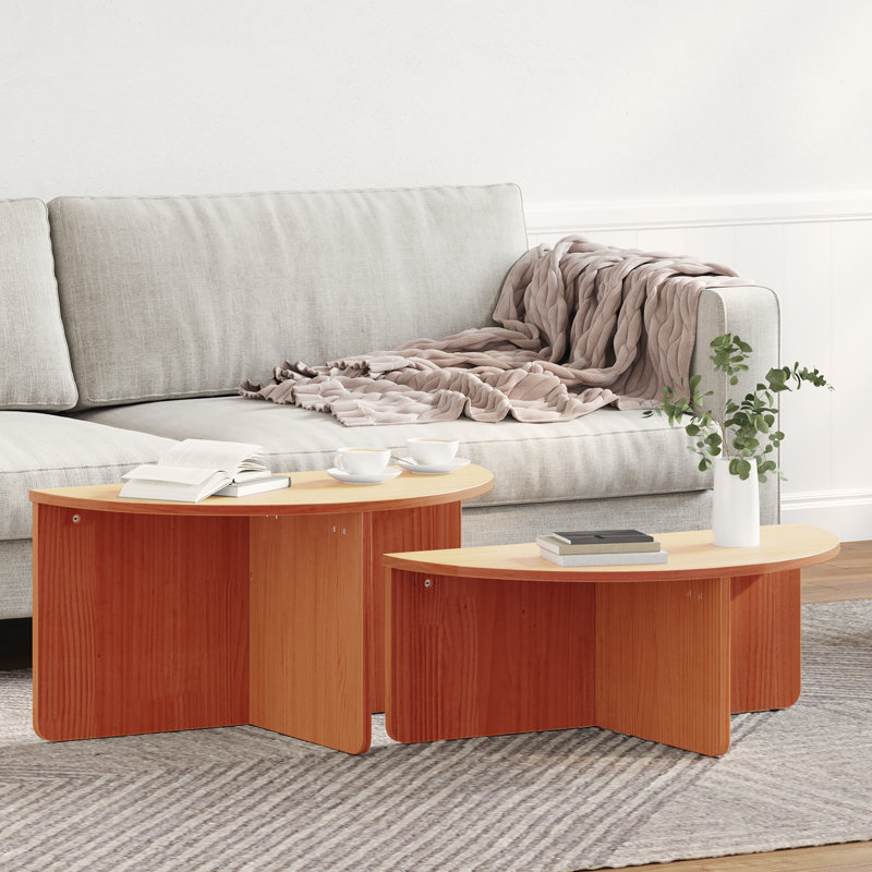 Coffee Table Solid pine wood Living Room Pine Rustic Oval Indoor, Wax Brown