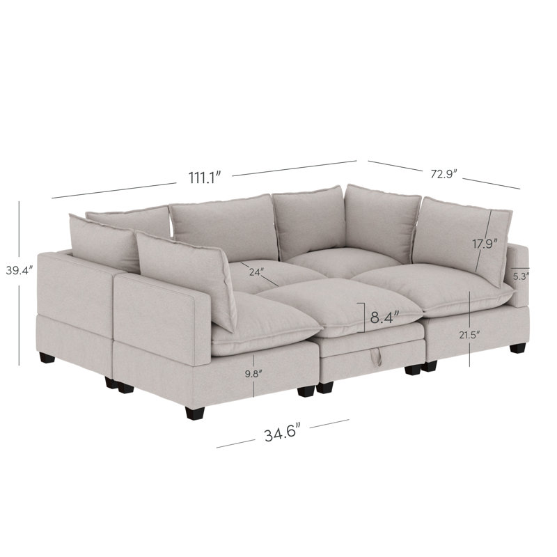 Canapé modulaire sans accoudoirs Somerdale, Lin beige