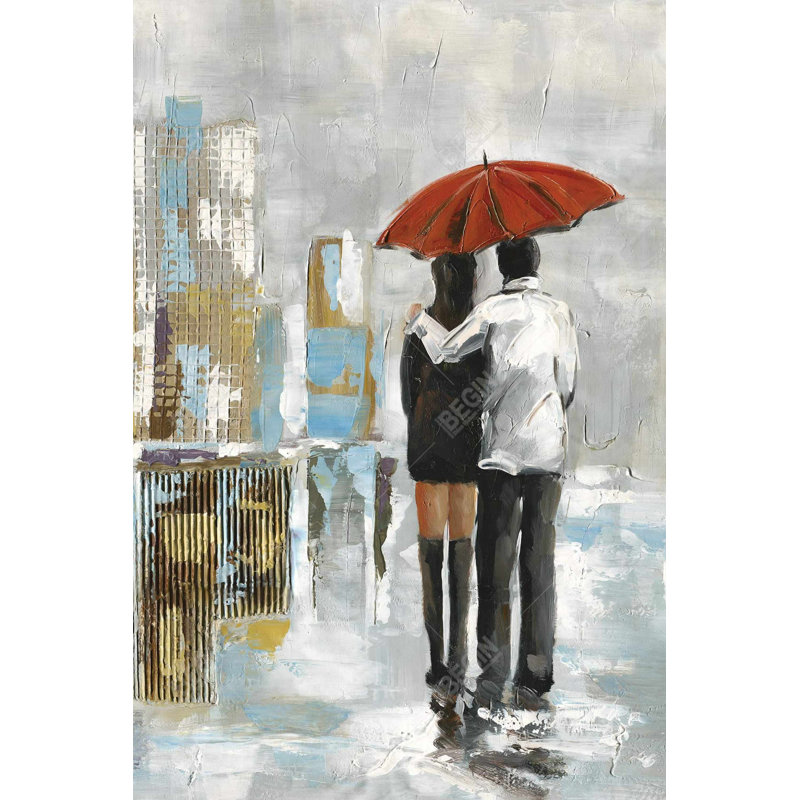 Couple marchant sous un parasol | Décoration abstraite sur toile