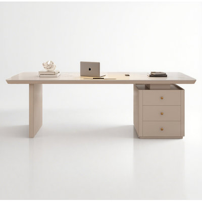 Rectangular Sintered Stone Tabletop Desk with Drawers