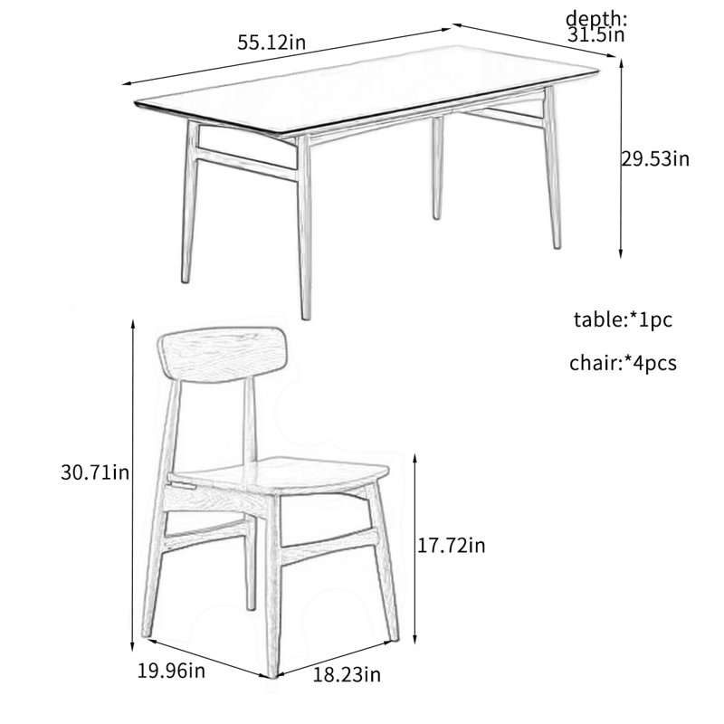 Elegant Rock Plate Solid Dining Table Sets., 29.53"H x 55.12"L x 31.5"W