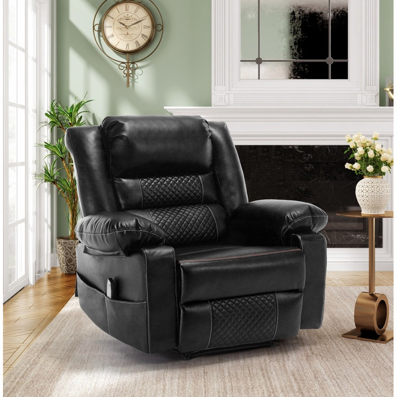 Breathable Leather Manual Massage Recliner - Comfortable Reclining Chair for Living Room, Easy to Adjust, Black