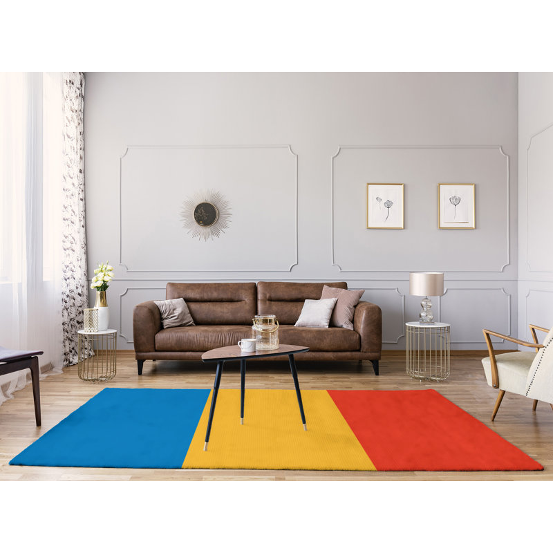 Tapis bleu/jaune/rouge rayé, Rectangle 9 pi x 12 pi
