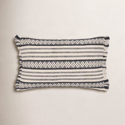 Blu Fringed Cotton Lumbar Pillow Cover
