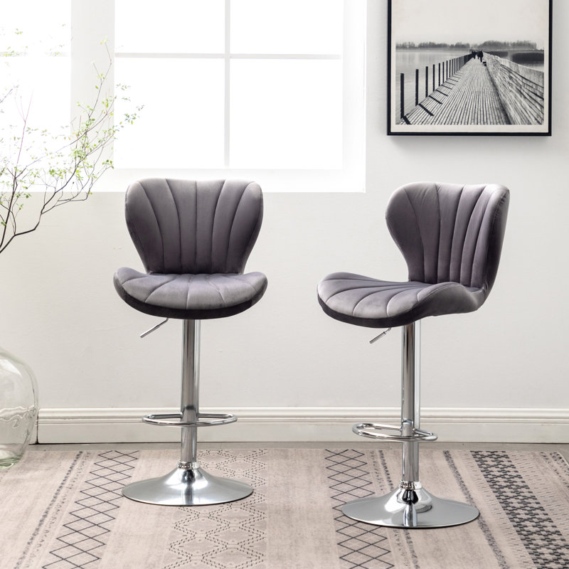 Siège contemporain pivotant et rembourré gris avec rembourrage confortable, ligne verticale, repose-pieds à l'apparence de 2 - revêtement doux, réglable en hauteur, rotation à 360 °, pour
