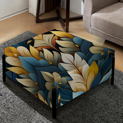 Gold And Blue Splendor Chevron Pattern - Chevron Large Square Ottoman