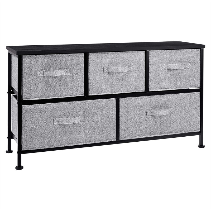 Theus 102.11cm W 5 - Drawer Chest of Drawers, Black/Grey