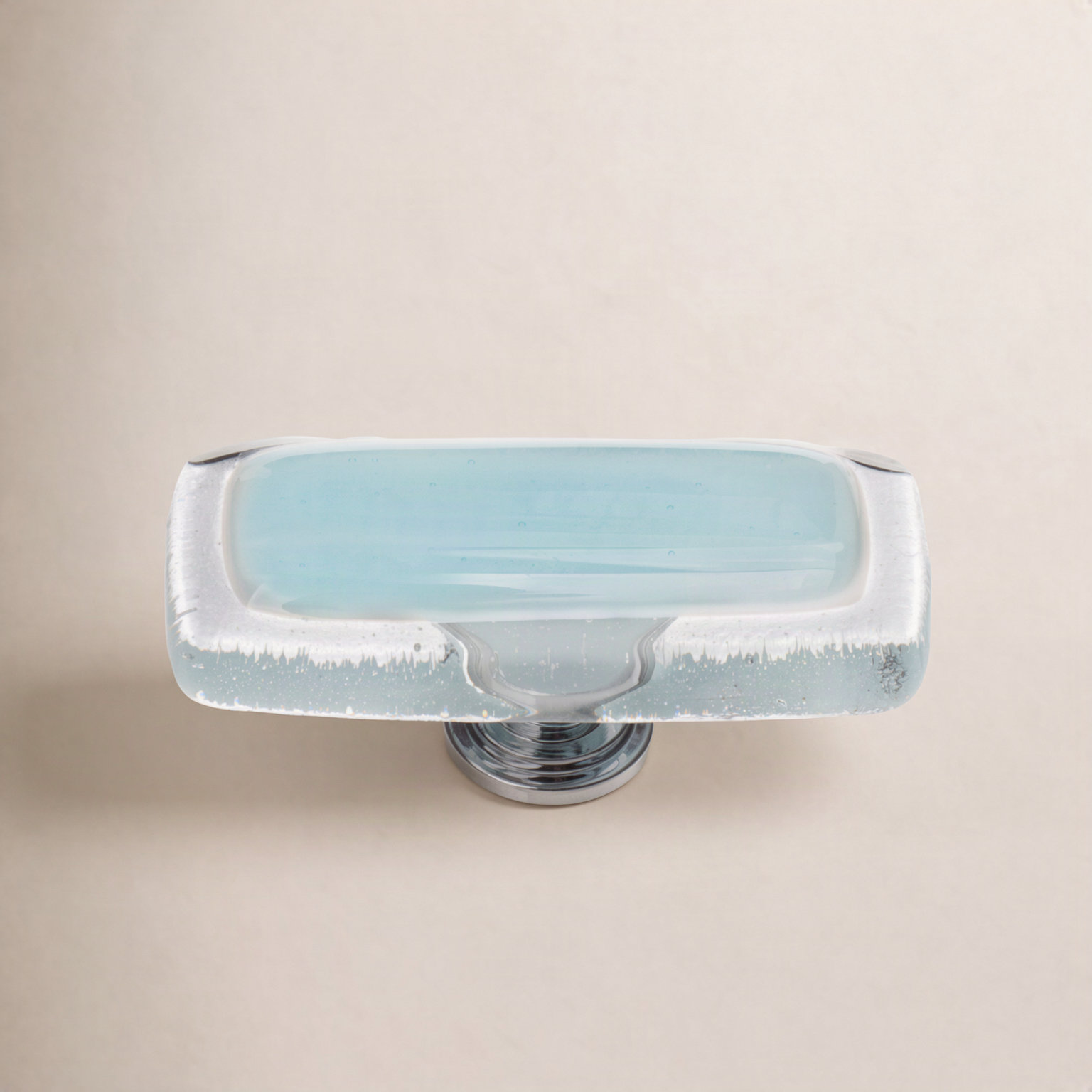 Reflective Rectangular Cabinet Knob, Light Aqua, Polished Chrome