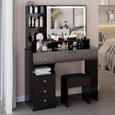 Grande coiffeuse de 41 pouces avec miroir à DEL, éclairage multicolore et rangement de grande capacité pour les pièces spacieuses