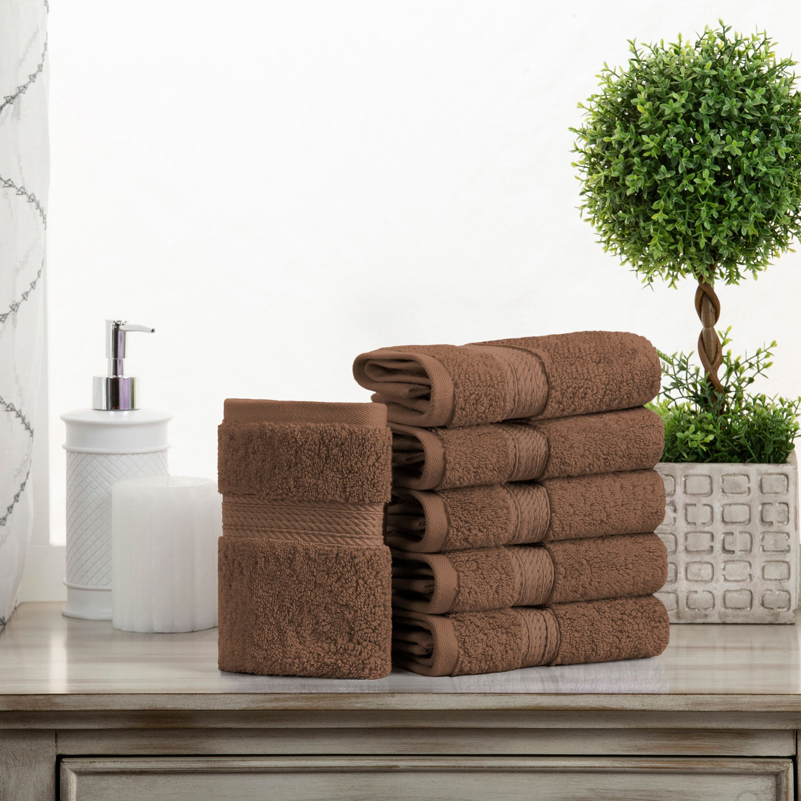 Egyptian Cotton Washcloth Set, Chocolate, Washcloth - 6 Pack