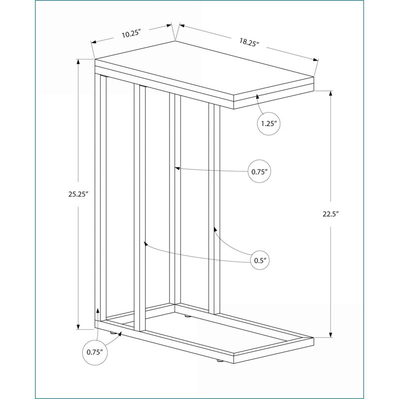 Table basse en forme de C compacte en stratifié brun Métal pour la vie Chambre à coucher, contemporain