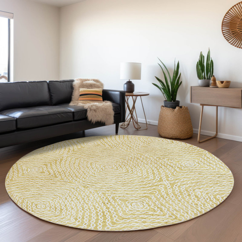 Premium Machine Washable Mayfield AMF74 Geometric Rug, Gilded, 8' Round