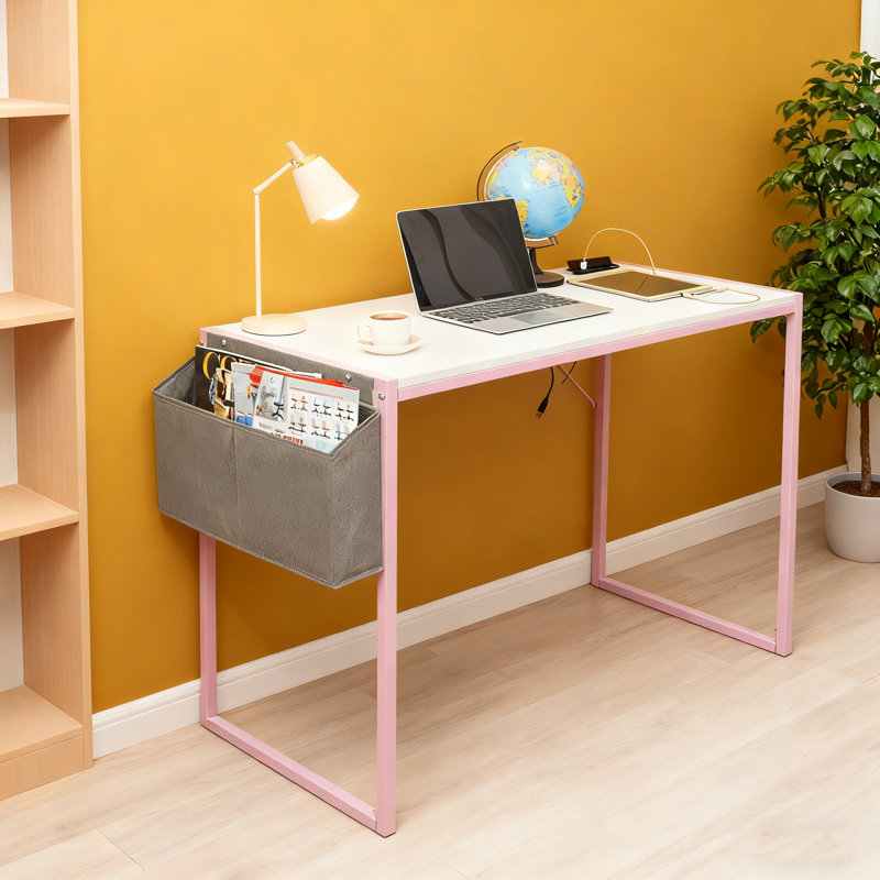 Parinita Study Desk – Sleek & Stylish Workstation for Small Spaces, White/Pink, 30" H x 31.5" W x 18.9" D
