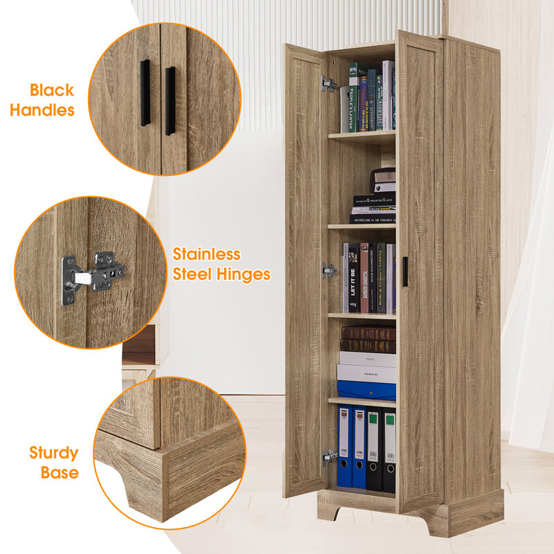 Roomfitters Tall 2-Door Storage Cabinet with 5-Tier Adjustable Shelves, Modern MDF Linen Tower for Bathroom & Office, Brown