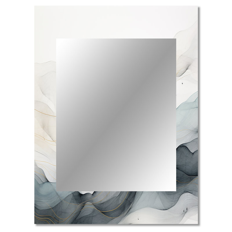 «Blue Grey Line Art Conceptual Abstract II», art mural en miroir, 40 po x 30 po