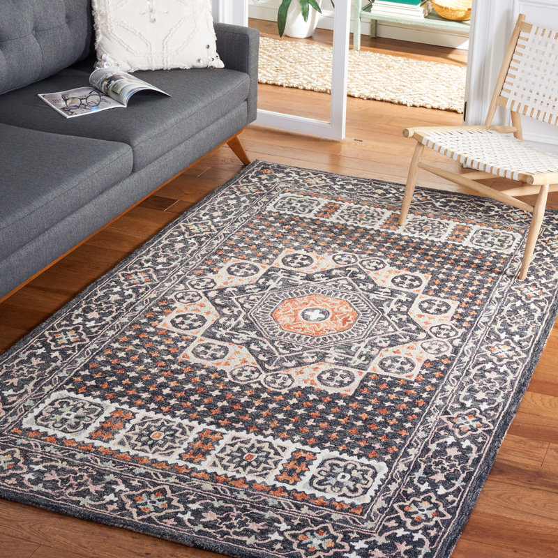 Hand Tufted Wool/Cotton Oriental Rug in Black/Rust, Rectangle 4' x 6'