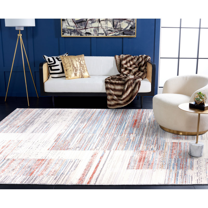 Tapis abstrait ivoire / rouille, Rectangle 8 pi x 10 pi