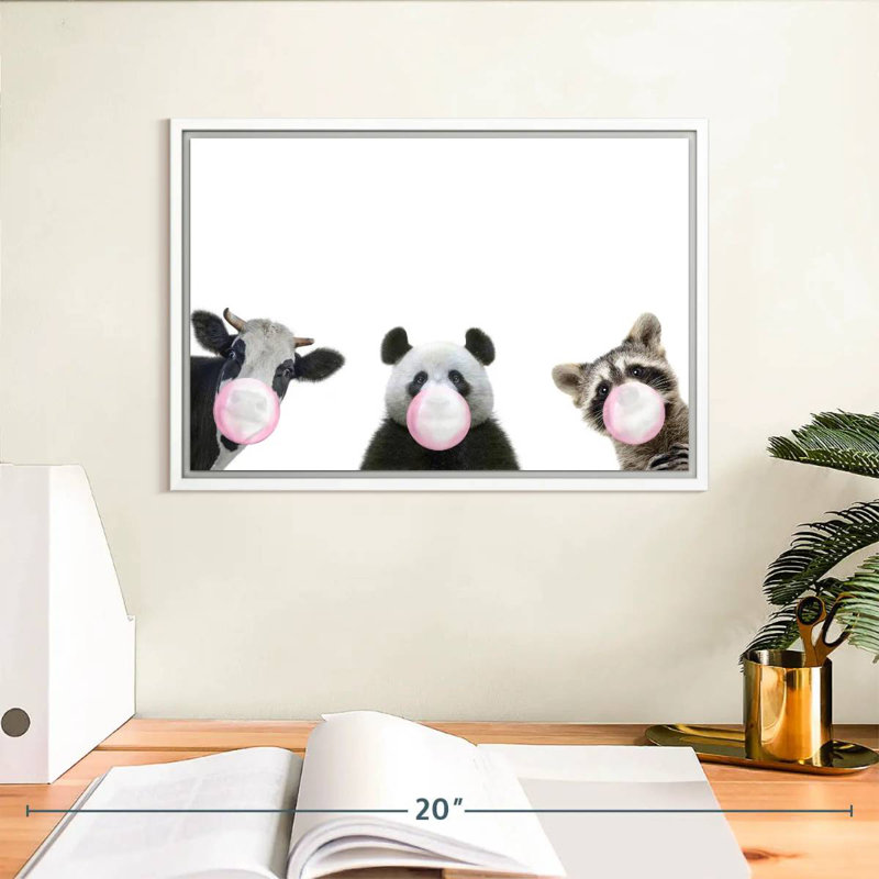 Three Funny Animals, Floating Frame White, 13" X 9"