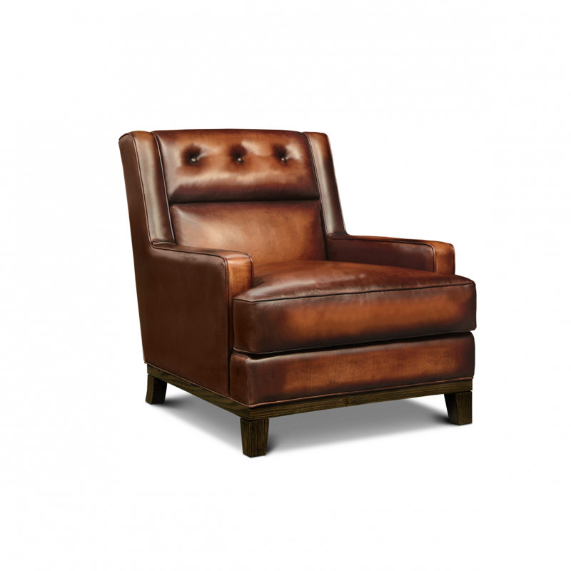 Fauteuil en cuir véritable capitonné 32 po de large Sevilla, Polo (Maestro Artisano), Muscade