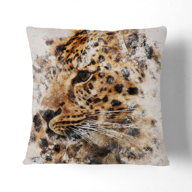 Leopard Vol.1 Watercolour Square Throw Cushion, 55cm H x 55cm W x 20cm D