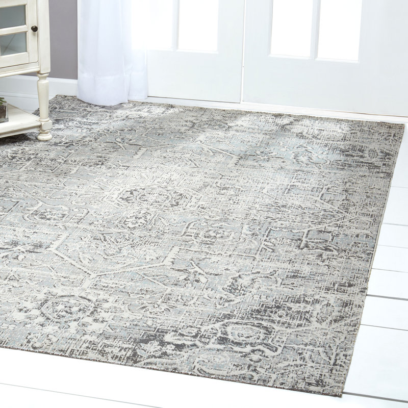 Nicole Miller New York Patio Sofia Medallion Indoor/Outdoor Area Rug, Light Grey/Dark Grey, Rectangle 7'9" x 10'2"