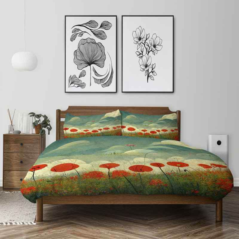 Floral Duvet Cover, King Duvet Cover + 2 King Shams