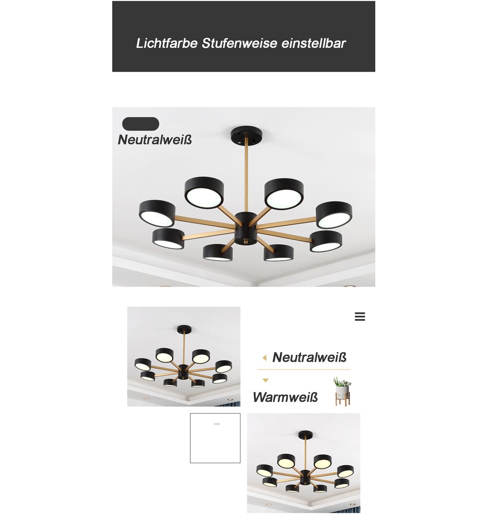 Led Deckenleuchte Donlon 9013D+8+Weiß 95 Cm, H 45 Cm, 112W mit Lichtschalter Lichtfarbe einstellbar Acrylschirm A+ Led W...