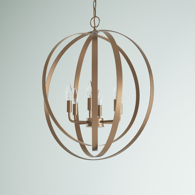 Cueva 6 - Light Dimmable Globe Chandelier, Burnished Brass