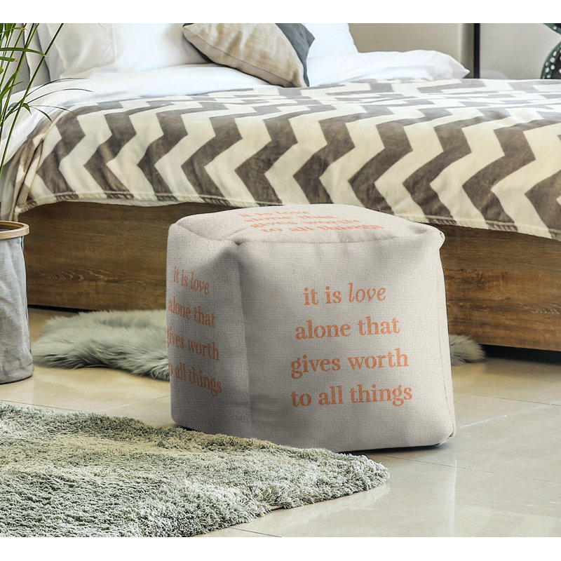 Upholstered Ottoman, White/Orange
