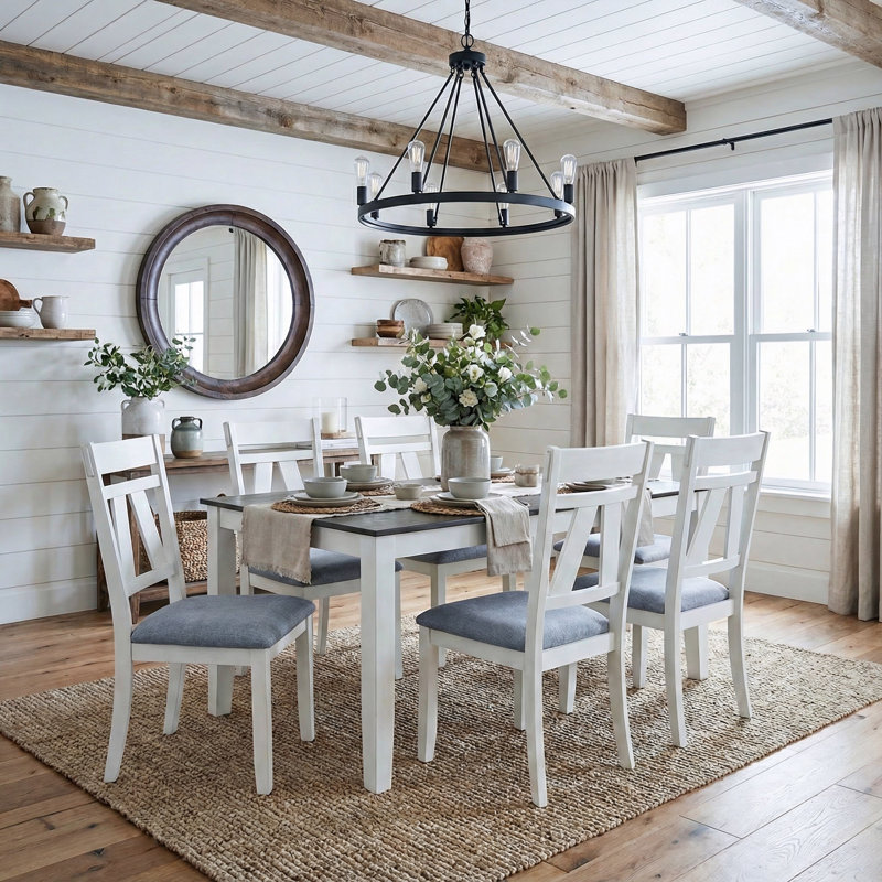 Dining Set With Chairs, 7 Pieces: Table, 6 Chairs