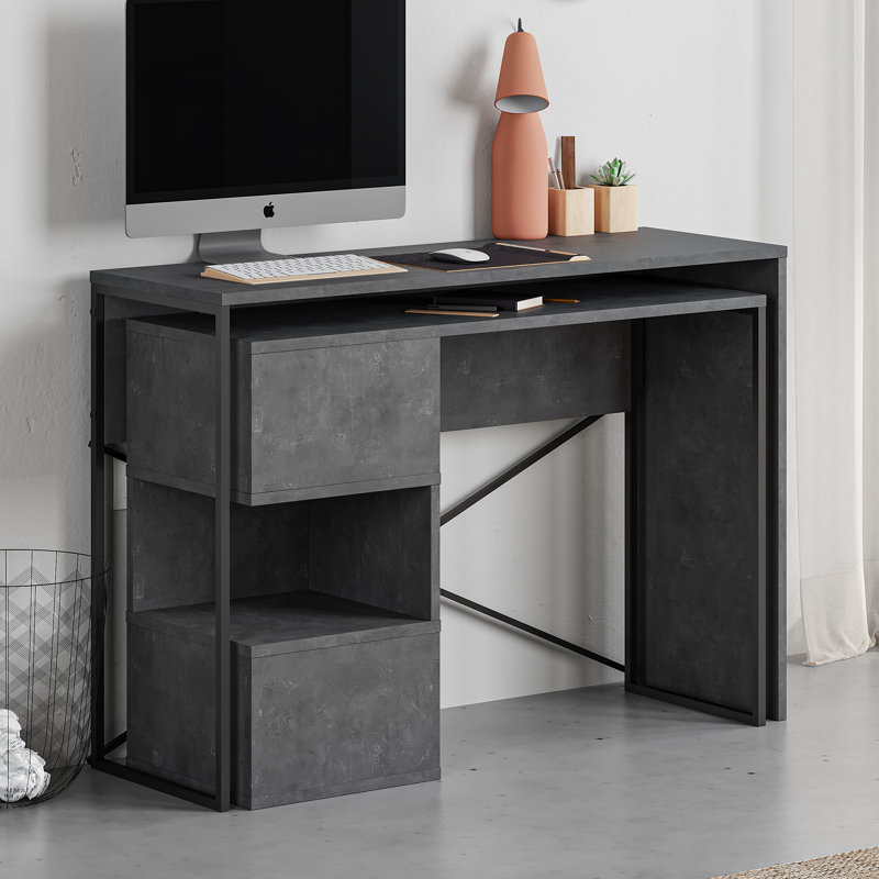 Claverton 110cm Wide Rectangle Writing Desk with Smart Storage, Grey