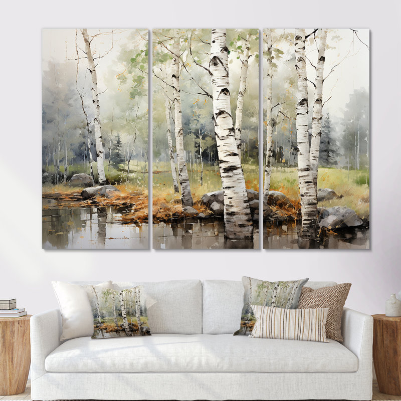 «Green Birch Wood Beauty I - Tree Birch», ensemble d'art sur toile, H 40 po x l 60 po x P 1 po, Toile tendue