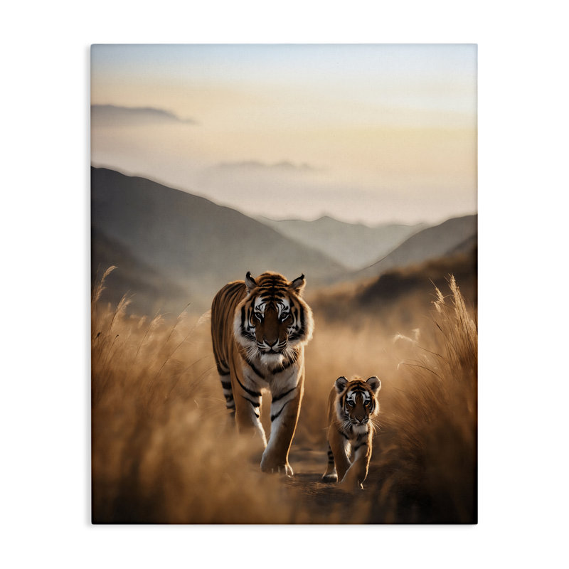 «Stupell Industries Tiger & Cub on Savanna», art mural sur toile par Noah Bay, H 30 po x l 24 po