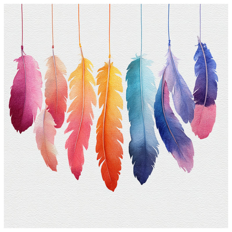 Colorful Hanging Feathers Comforter, Twin