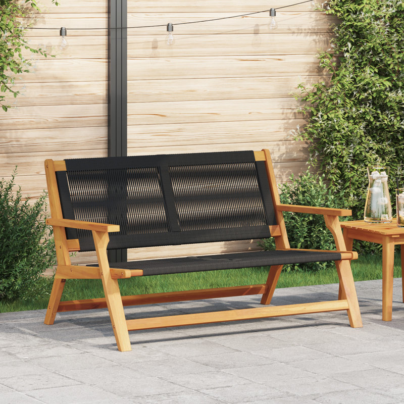 Wood, Rope Medium Ergonomic Outdoor Bench Rectangular, Black