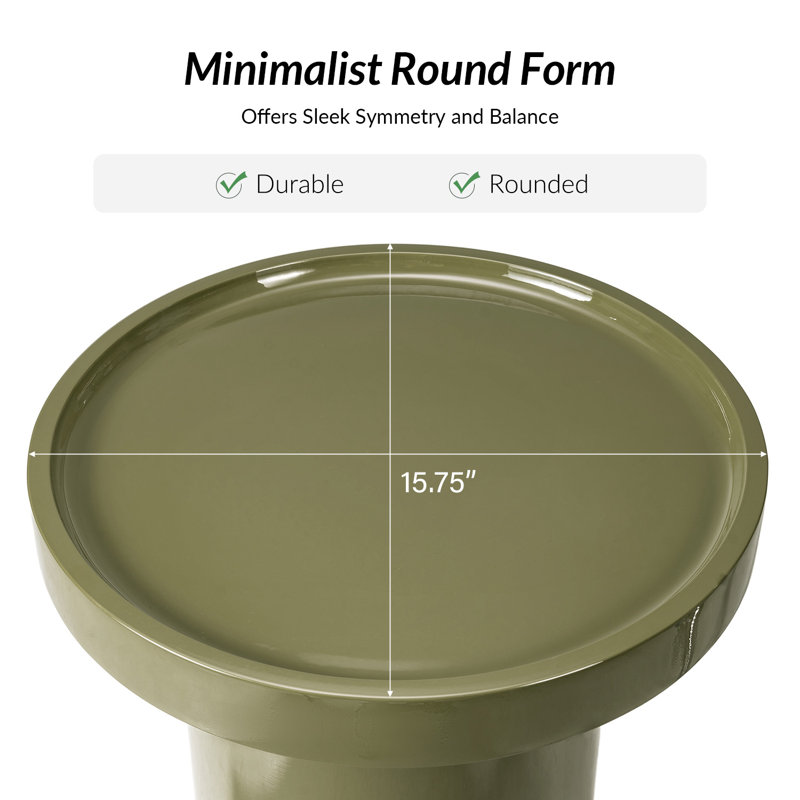 Musae Modern Round Fully Assembled End Table with Enamel Finish, Olive