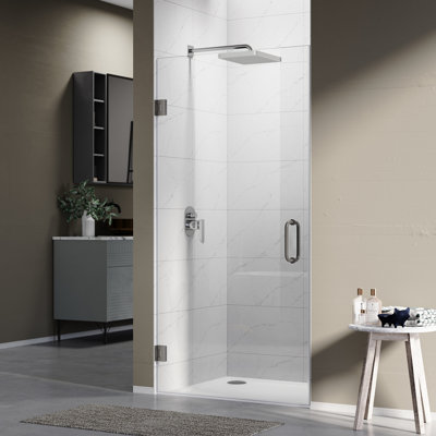 UKH07A 24-3/8 in. to 25 in. W X 76 in. H Frameless Hinged Shower Door in Space Gray with EnduroShield 3/8 in. Clear Glass