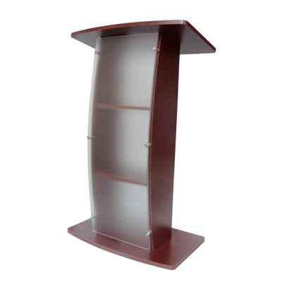 Fixturedisplays® Assembled 44.25" Tall Podium For Floor, Curved Frosted Front Acrylic Panel - Red Mahogany 19658--Assembled Podium