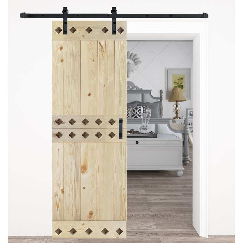 84'' Solid Wood Paneled Matte without Installation Hardware Kit Barn Door, Natural, 30" x 84"