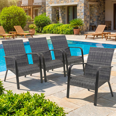 Ensemble de 4 chaises de patio en osier toutes saisons Arusha Antilles avec coussins intégrés à séchage rapide pour jardin, porche et piscine