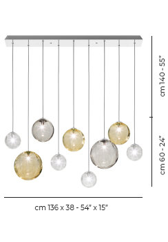 Puppet 9 - Light Chandelier, Amber Transparent;Smoky Transparent;Crystal, Glossy Chrome