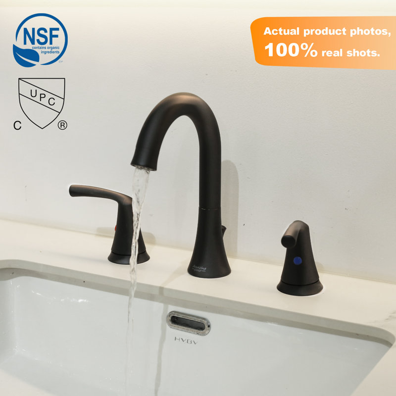 Robinet de lavabo de salle de bain surdimensionné à 2 poignées avec bec pivotant à 360 ° High Arc, ensemble de drain à tige de levage inclus, noir mat