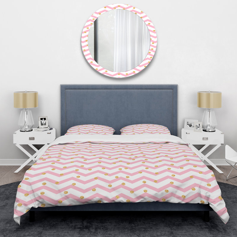 Chevron rose en zigzag - ensemble de housse de couette abstrait - microfibre de polyester